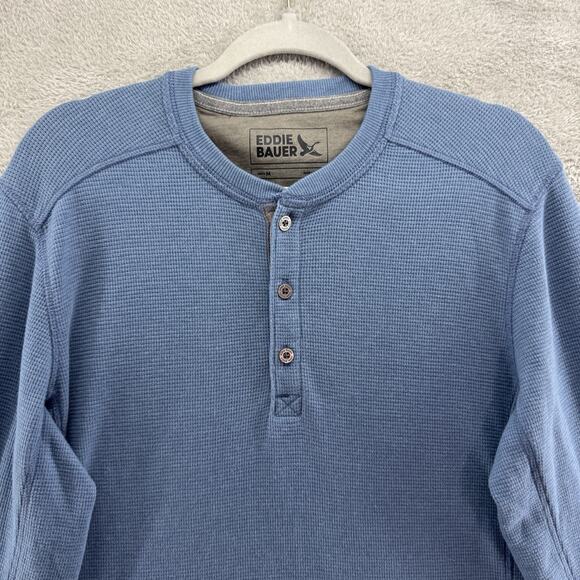 Eddie Bauer Sweater Mens M Blue Ultrasoft Thermal Henley Waffle Crew Neck L/S - Picture 3 of 12